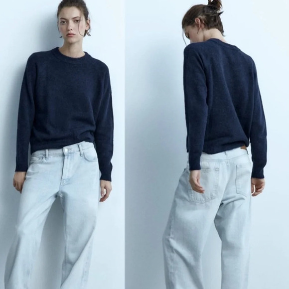ZARA navy knit crewneck sweater - Picture 1 of 5